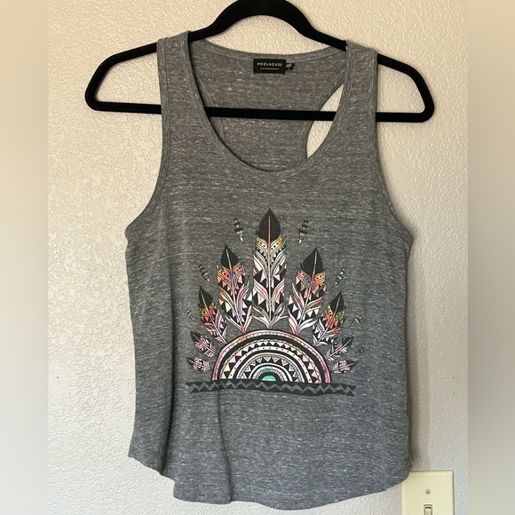 Racerback Tank Top Feathers Native American Graphic Design BOHO Heather Gray - Picture 1 of 8